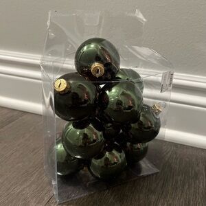 12 Piece Hunter Green Glass Ornaments